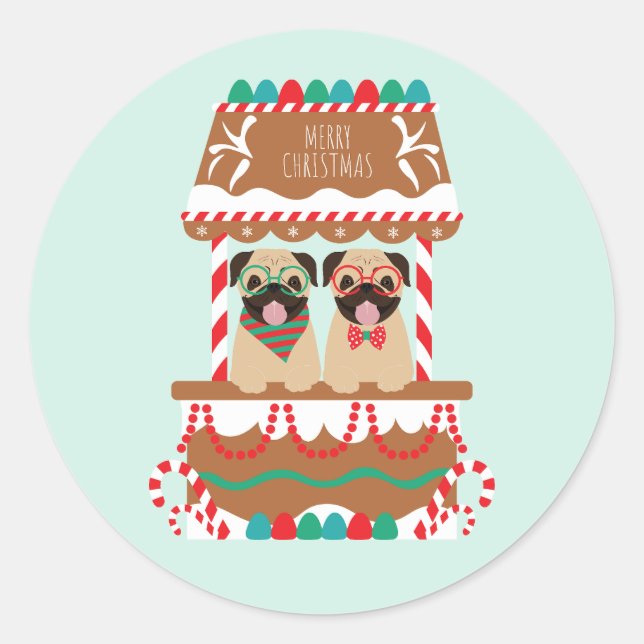 Adesivo Feliz Natal Pug Holiday Cães (Frente)