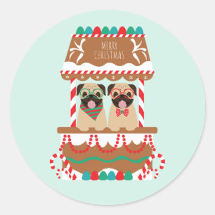 Adesivo Feliz Natal Pug Holiday Cães