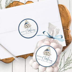 Adesivo Feliz Natal, Puppy Festivo, Azul e Branco