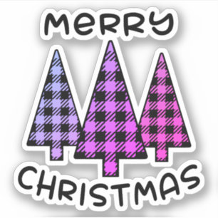 Adesivo Feliz Natal Púrpura Xadrez Árvores de Natal