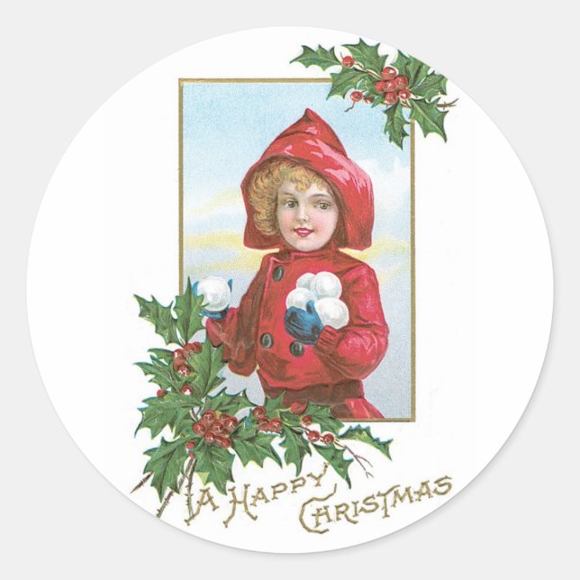 Adesivo Feliz Natal Rapariga com Snowball (Frente)