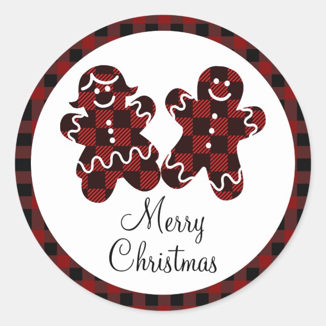 Adesivo Feliz Natal Red & Black Xadrez Gingerpão (Frente)