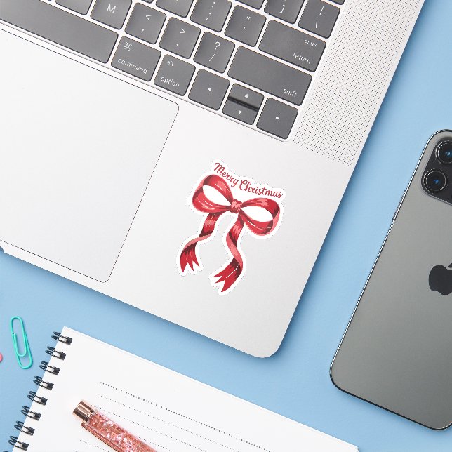 Adesivo Feliz Natal Red Coquette Arco Girly (Notebook com iPhone)