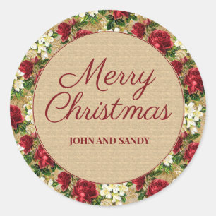 Adesivo Feliz Natal Red Floral Rustic Nome