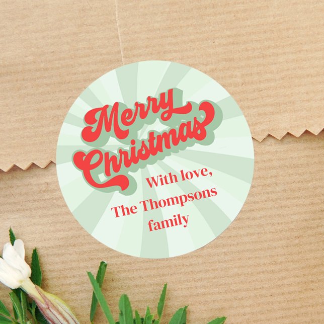 Adesivo Feliz Natal Red Green Tipografia Whimsical (Merry Christmas Holiday red and green custom sticker )
