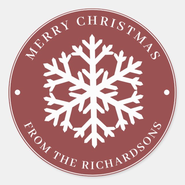 Adesivo Feliz Natal Red Round White Floco de Neve (Frente)