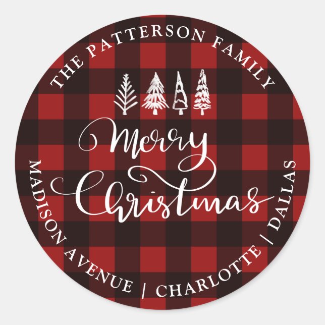 Adesivo Feliz Natal Red Xadrez Patterno Endereço de Devolu (Frente)
