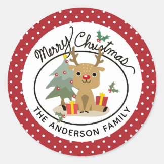 Adesivo Feliz Natal - Reindeer Bonito Nome Personalizado
