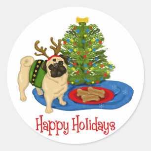Adesivo Feliz Natal Reindeer Pug Stickers