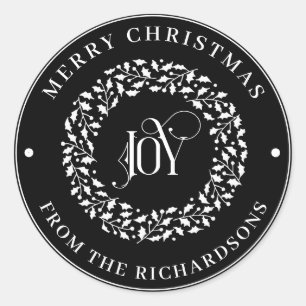Adesivo Feliz Natal Ronda Branca Holly Wreath JOY