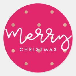 Adesivo Feliz Natal Rosa com Pontos Dourados