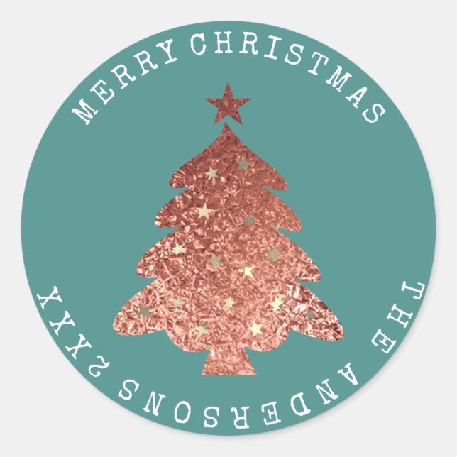Adesivo Feliz Natal Rosa Dourado Pastel Teal (Frente)