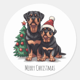 Adesivo Feliz Natal Rottweiler Cachorro Árvore de Natal