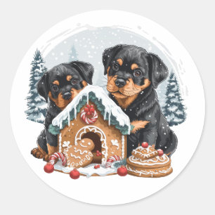 Adesivo Feliz Natal Rottweiler Cães Gingerbis House