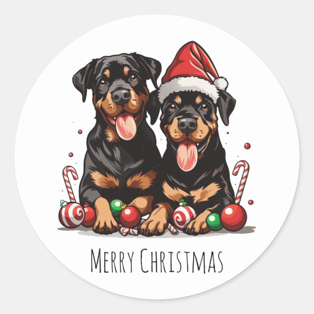 Adesivo Feliz Natal Rottweiler Papais noeis (Frente)