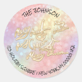 Adesivo Feliz Natal RSVP Dourado Nome do Endereço Holográf