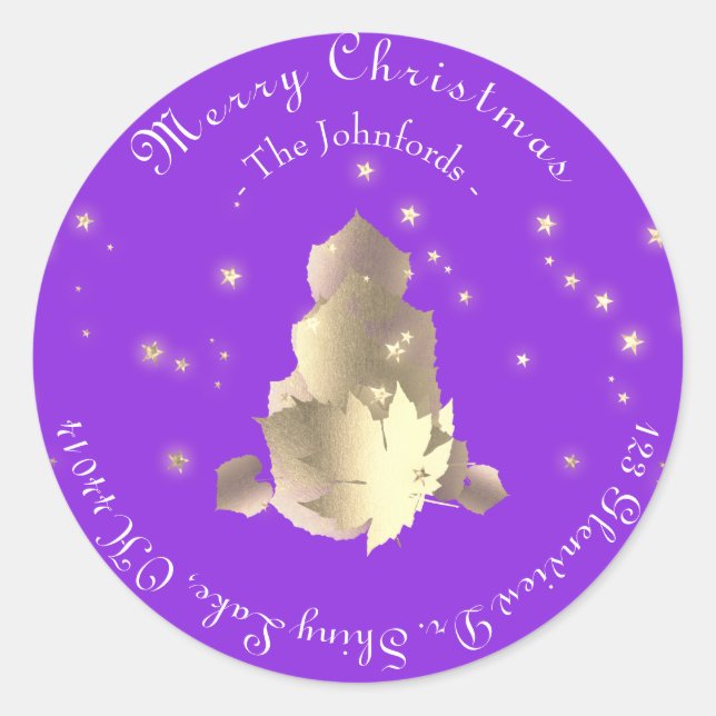 Adesivo Feliz Natal RSVP RPúrpura Abstrato Dourada (Frente)