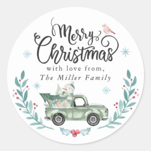 Adesivo Feliz Natal Russo Caminhão Verde Floral de invern