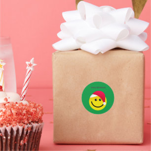 Adesivo Feliz Natal Santa Hat Emoji Classic Round Stic