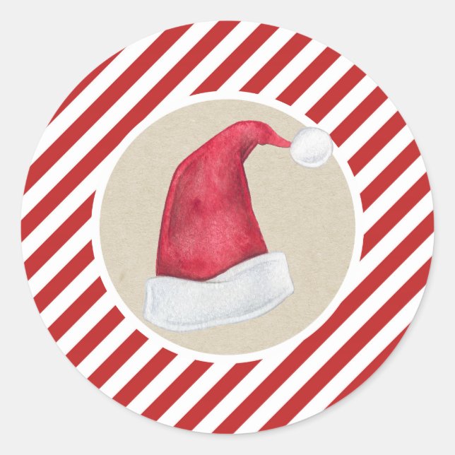 Adesivo Feliz Natal Santa Hat Kraft Red Stripes (Frente)