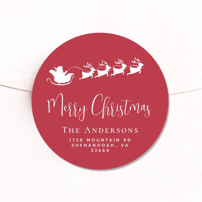Adesivo Feliz Natal Santas Sleigh Red Return Endereço (Criador carregado)
