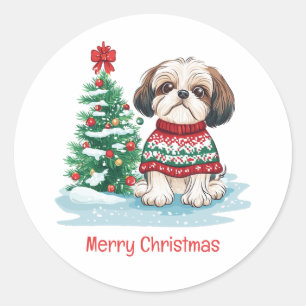 Adesivo Feliz Natal Shih Tzu Santa Cachorro