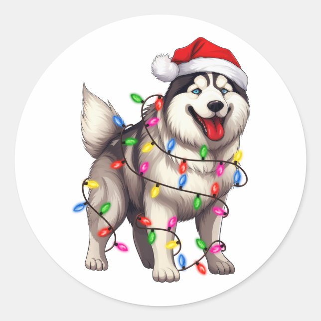 Adesivo Feliz Natal Siberiano Husky com Santa Hat (Frente)