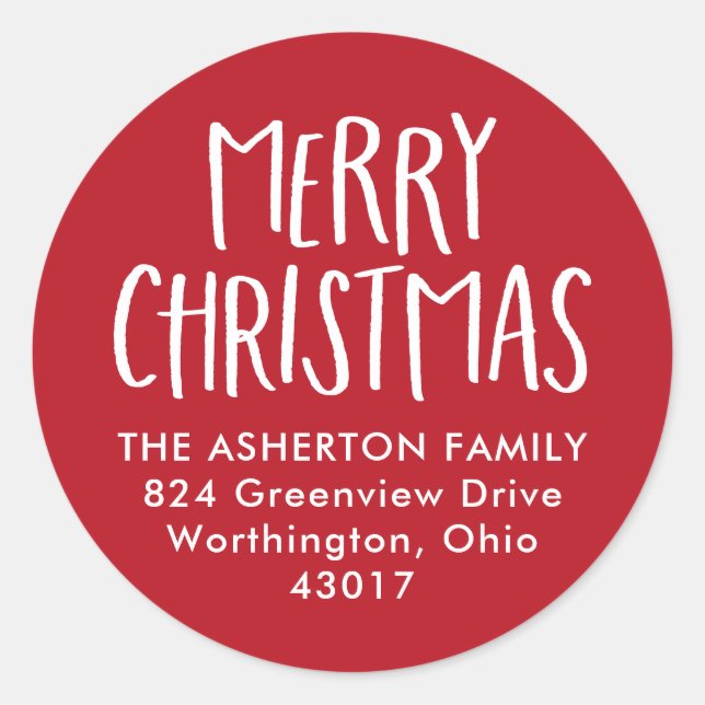 Adesivo Feliz Natal, simples endereço de retorno vermelho (Frente)