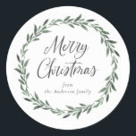 Adesivo Feliz Natal - Simples Rustic Watercolor Greenery<br><div class="desc">Linda,  simples,  rústica etiqueta de Feliz Natal com coroa verde e sua assinatura personalizada.</div>