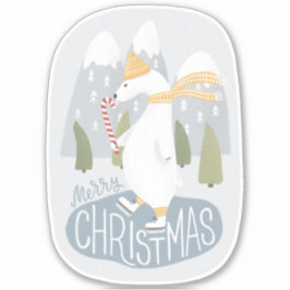 Adesivo Feliz Natal. Skate de Férias do urso polar bonito