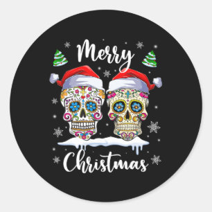 Adesivo Feliz Natal - Skull Santa Hat Family Xmas