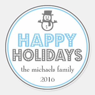Adesivo Feliz Natal Snowman Favor Sticker (Azul / Cinza)