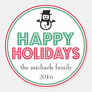 Adesivo Feliz Natal Snowman Favor Sticker (Vermelho / Verd