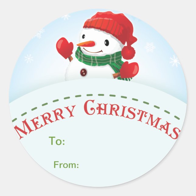 Adesivo Feliz Natal Snowman Gift tag Sticker (Frente)