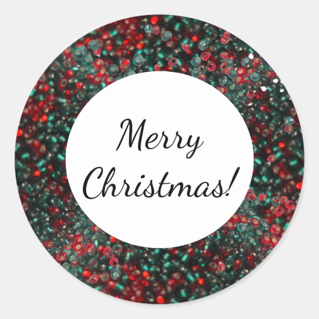 Adesivo Feliz Natal Sobre Miçangas Vermelhas E Verdes (Frente)