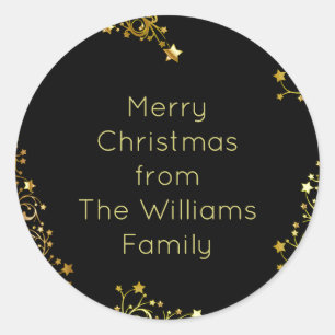 Adesivo Feliz Natal Stars Black Dourado Chiny Name