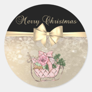 Adesivo Feliz Natal, Trenó Rosa,Flocos de Neve,  Arco 