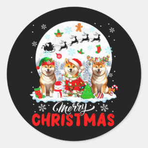 Adesivo Feliz Natal Três Papais noeis Elf Reindeer Shiba I