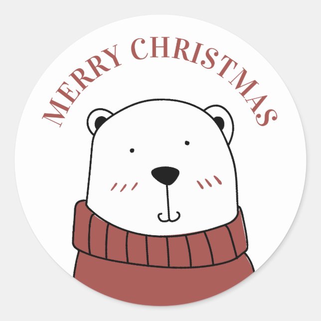 Adesivo Feliz Natal. Urso de inverno bonito. Animal engraç (Frente)