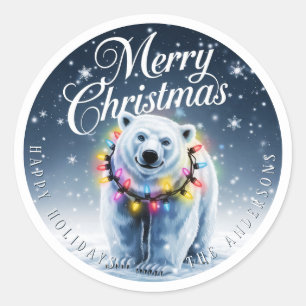 Adesivo Feliz Natal - Urso Polar e Neve Personalizados