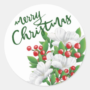Adesivo Feliz Natal Verde Branco Vermelho Floral
