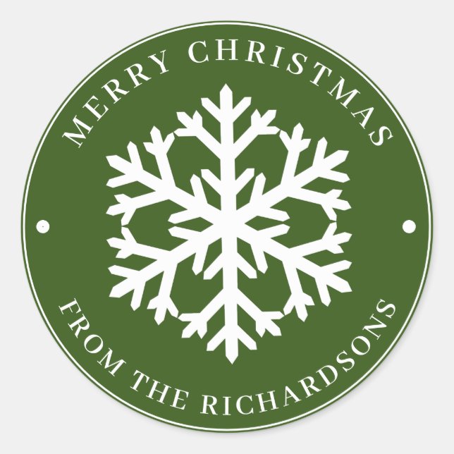 Adesivo Feliz Natal Verde Ronda Branco Floco de Neve (Frente)