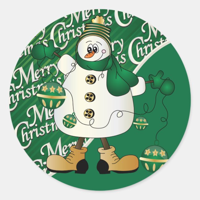 Adesivo Feliz Natal Verde Snowman (Frente)
