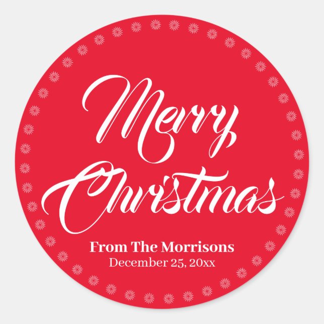 Adesivo Feliz Natal vermelho branco nome de script persona (Frente)