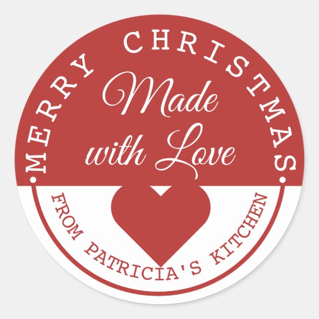 Adesivo Feliz Natal Vermelho E Branco Feito Com Amor (Frente)