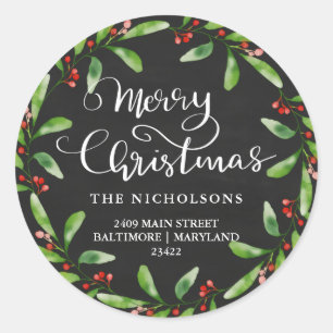 Adesivo Feliz Natal Vintage Chalkboard Endereço de Devolu