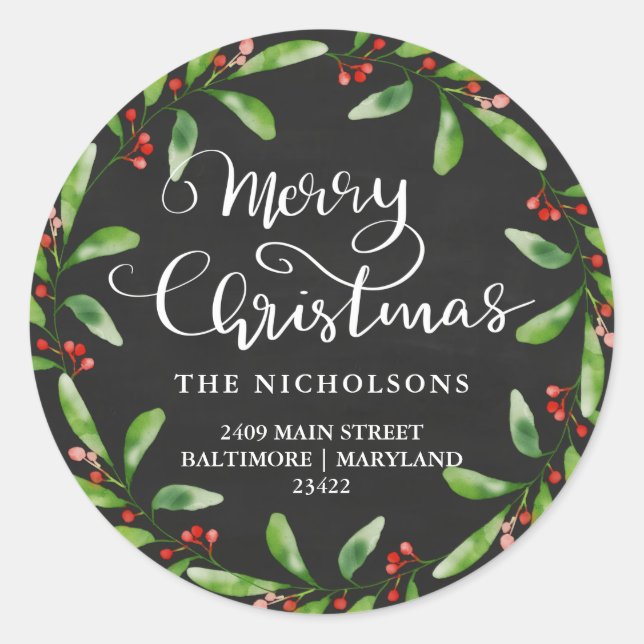 Adesivo Feliz Natal Vintage Chalkboard Return Address (Frente)