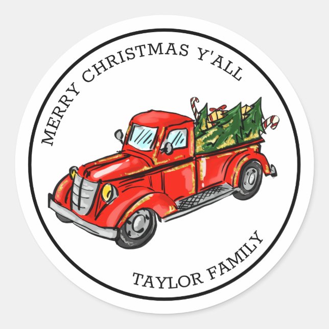 Adesivo feliz natal, vintage de caminhão vermelho (Frente)