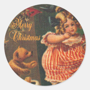 Adesivo Feliz Natal Vintage Girl and Bear