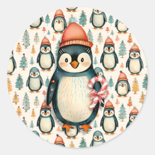 Adesivo Feliz Natal   Vintage Penguins Natal